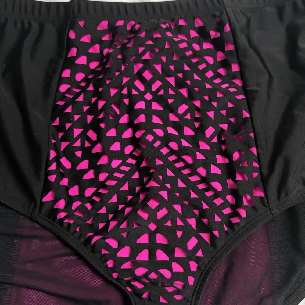 Torrid Bikini Black Hot Pink Bottoms Size 0 Swimsuit Cutout High Waist Coverage - Picture 3 of 5